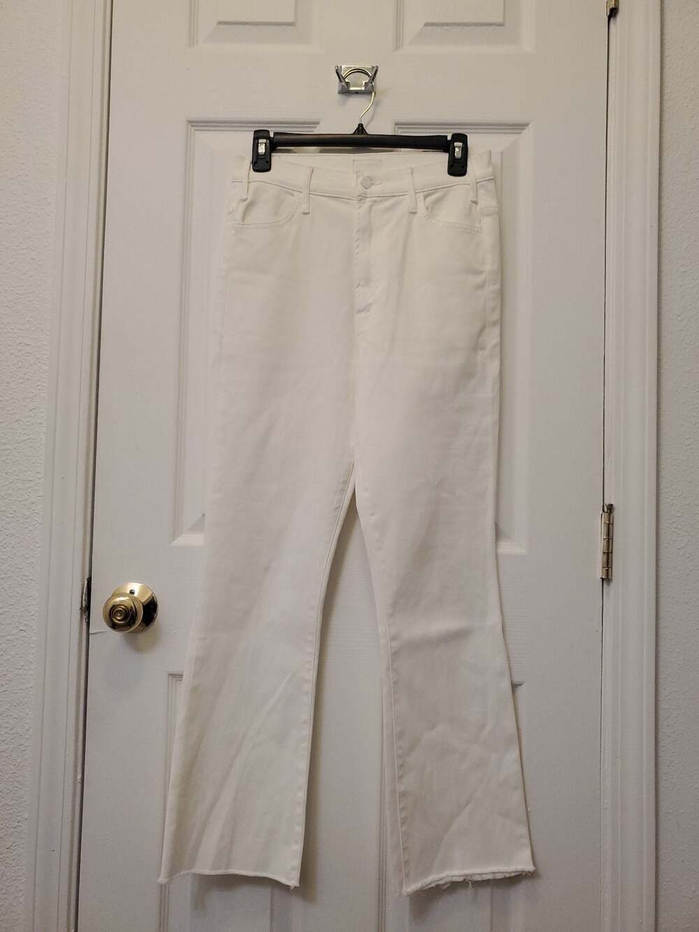 MOTHER The Hustler Ankle Fray High-Rise Flare Jeans in White - Picture 2 of 11